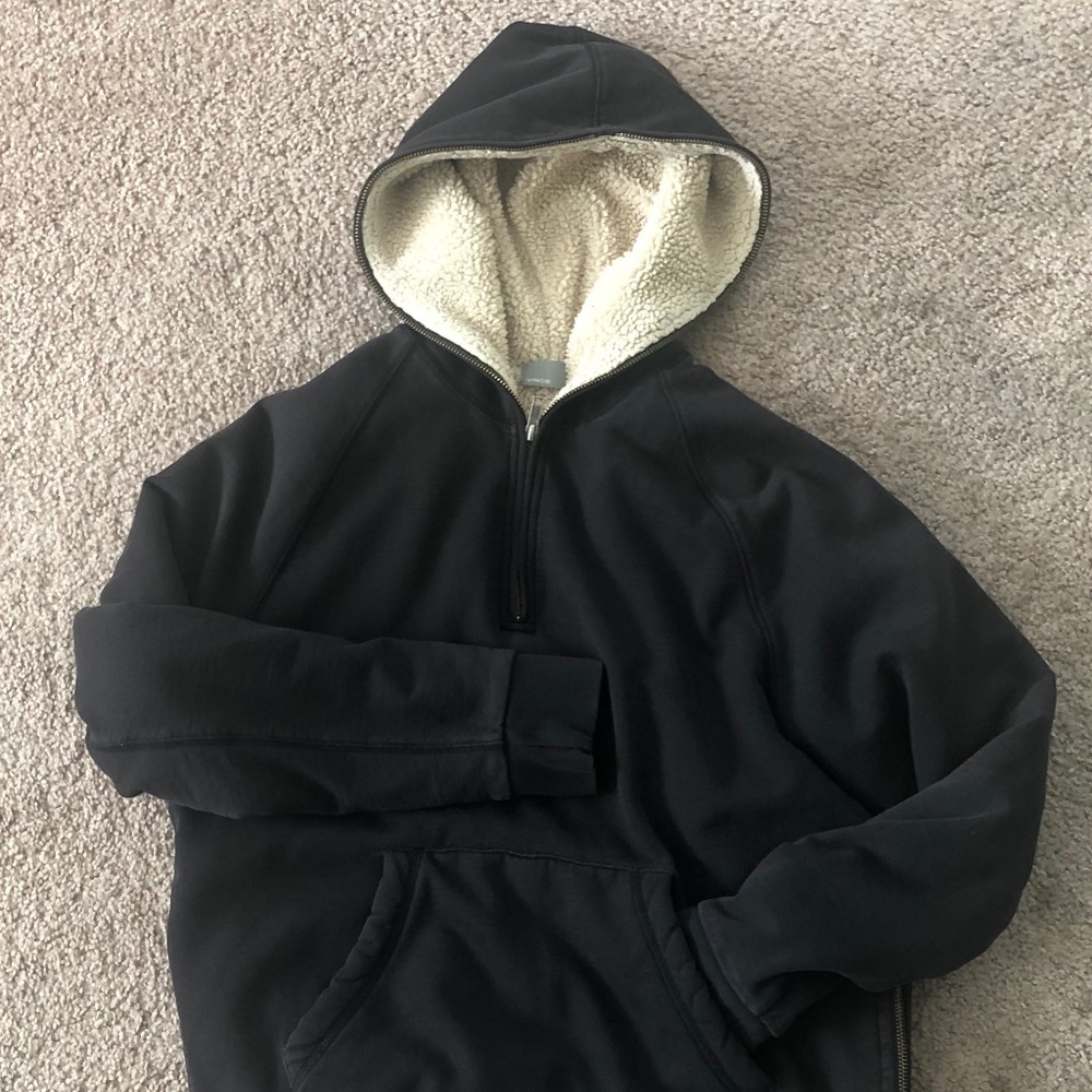 COPY - VINCE SHERPA LINED PULLOVER  HALF-ZIP HOODIE (SM)